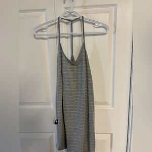 Chic Gray Halter Dress with Stripes